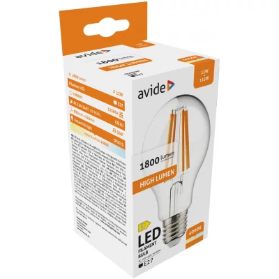 Avide LED Filament Globe 12W E27 A70 180° NW 4000K High Lumen