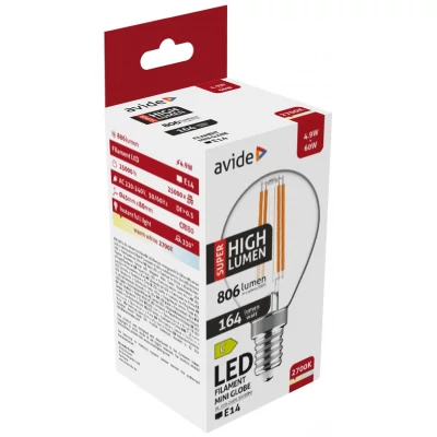 Avide LED Filament Mini Globe 4.9W E14 WW 2700K Super High Lumen