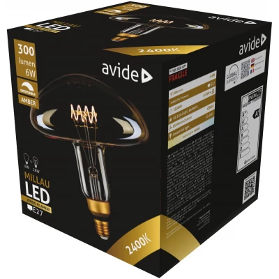 Avide LED Jumbo Filament Millau 200x210mm Amber 6W E27 2400K Fényerőszabályzós