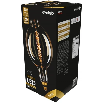 Avide LED Jumbo Filament Ponte 180x385mm Amber 8W E27 2400K Fényerőszabályzós