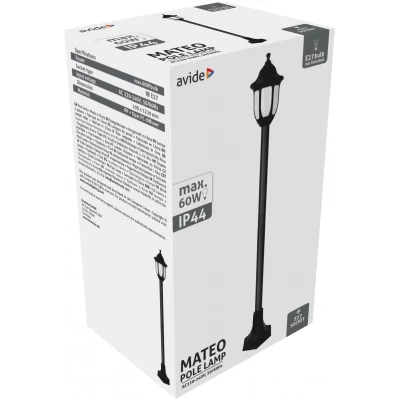 Avide Kültéri Álló Lámpa Mateo-XL 1220mm 1xE27 Fekete IP44