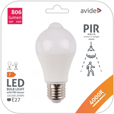 Avide Smart LED Globe A60 8.8W NW 4000K PIR mozgásérzékelővel