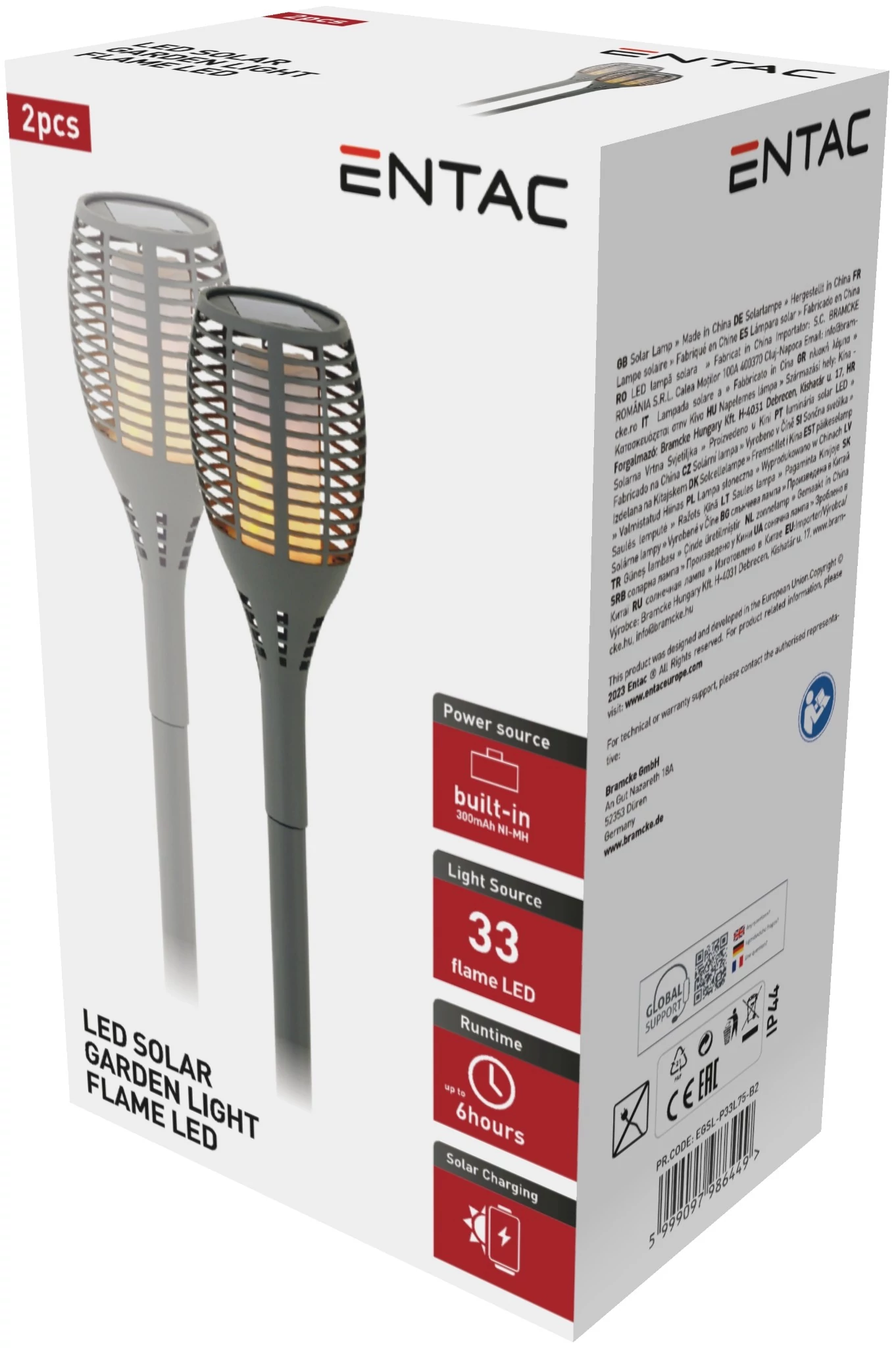 Entac Kerti Szolár fáklya láng effekttel 560mm 33 LED 2db/csomag