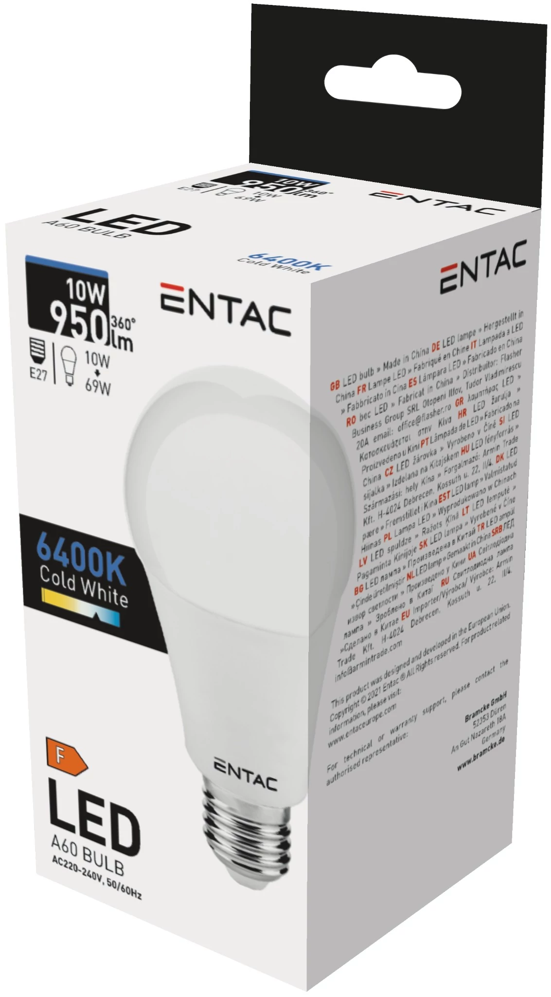 Entac LED Globe E27 10W CW 6400K