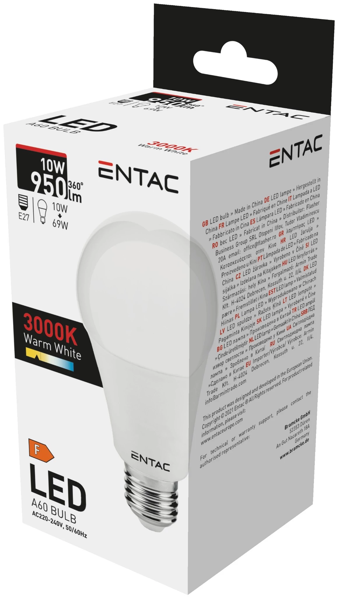 Entac LED Globe E27 10W WW 3000K