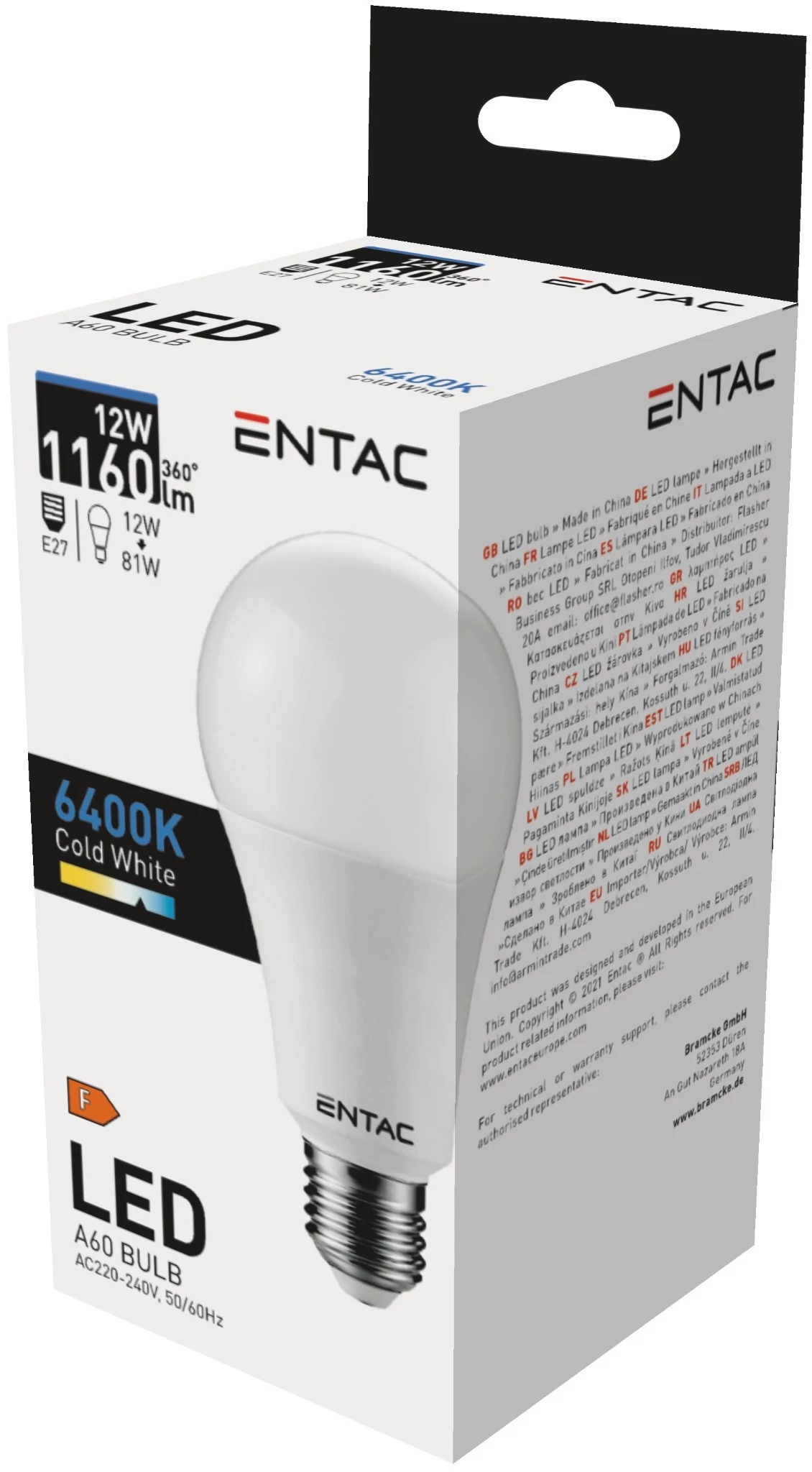 Entac LED Globe E27 12W CW 6400K