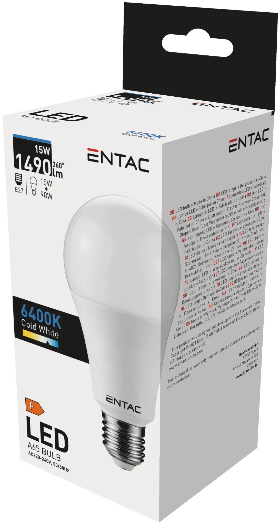 Entac LED Globe E27 15W CW 6400K