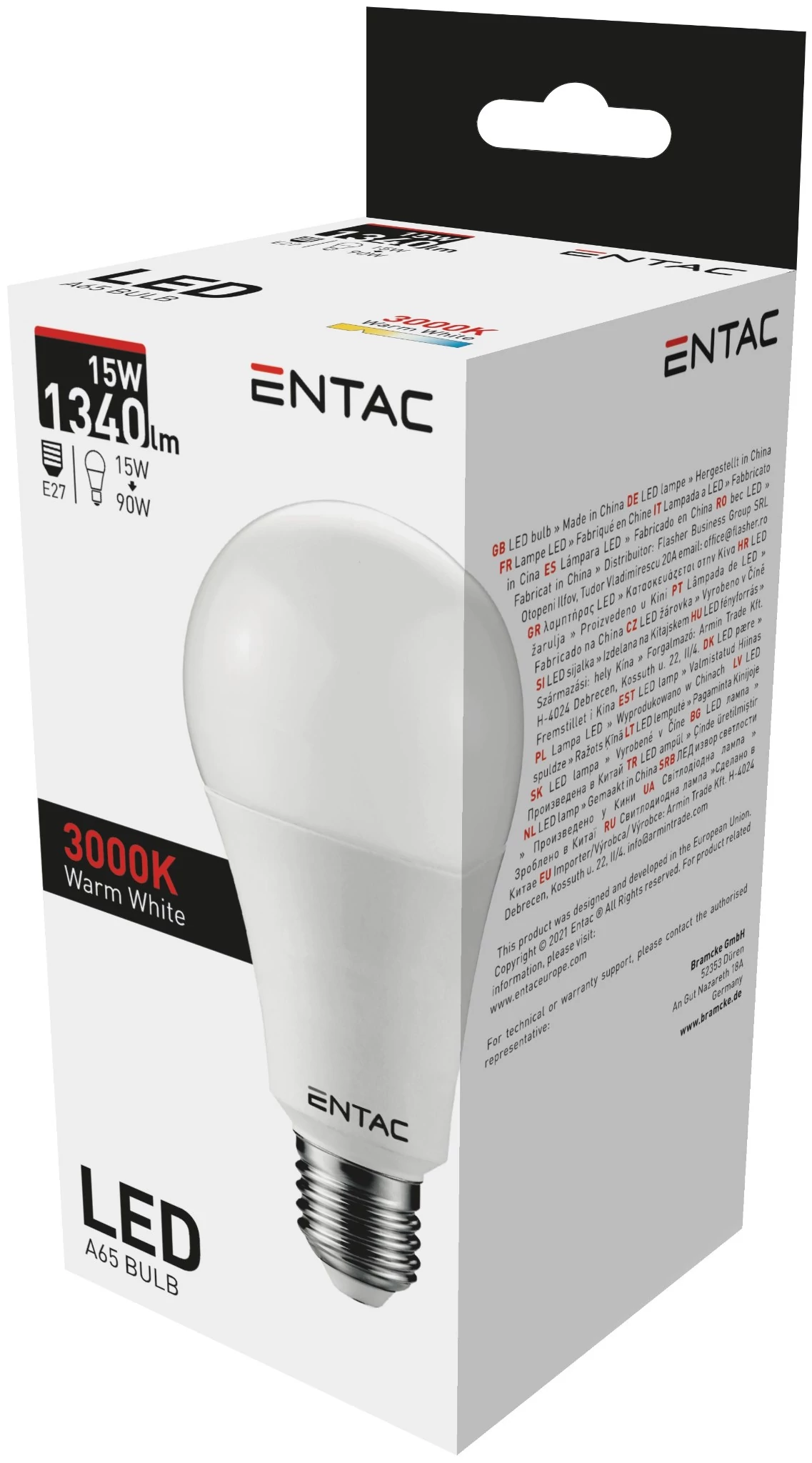 Entac LED Globe E27 15W WW 3000K