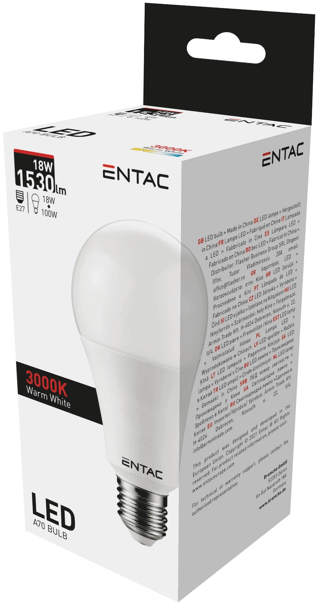 Entac LED Globe E27 18W WW 3000K