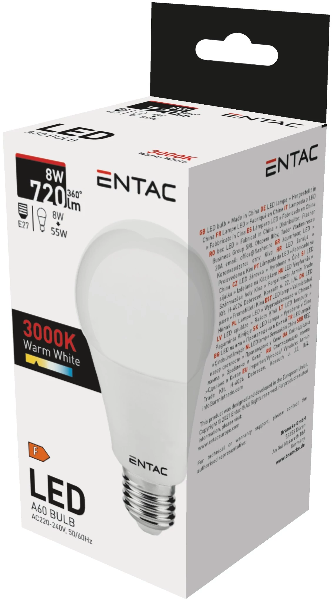 Entac LED Globe E27 8W WW 3000K