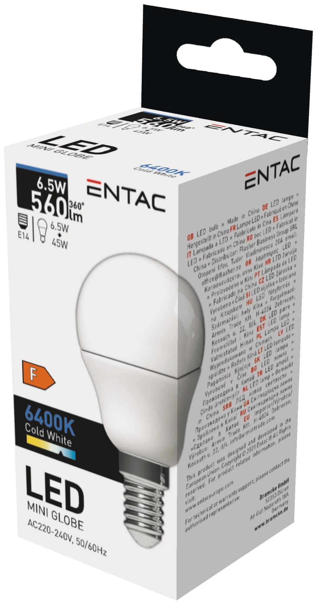 Entac LED Mini Globe E14 6,5W CW 6400K