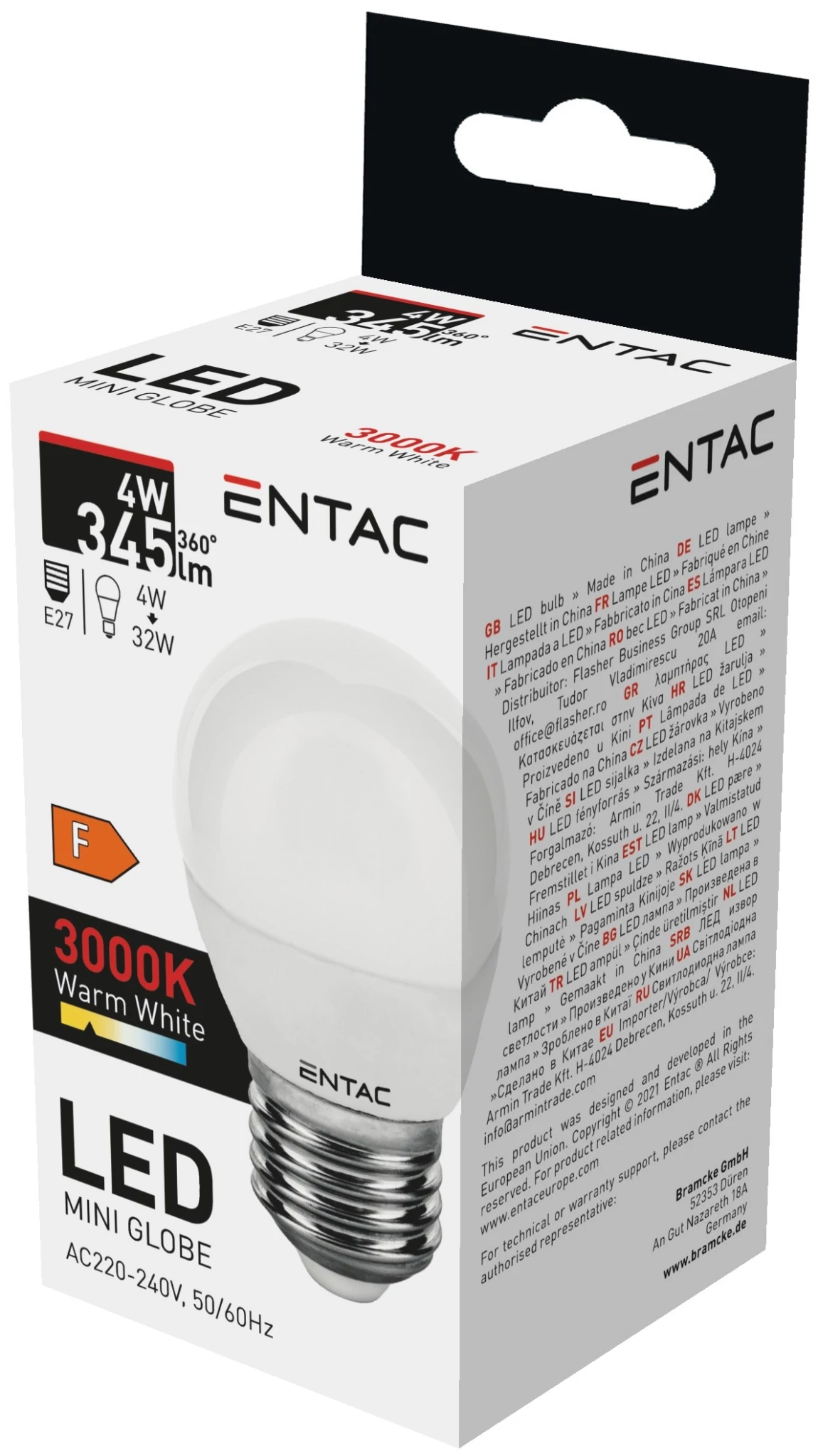 Entac LED Mini Globe E27 4W WW 3000K