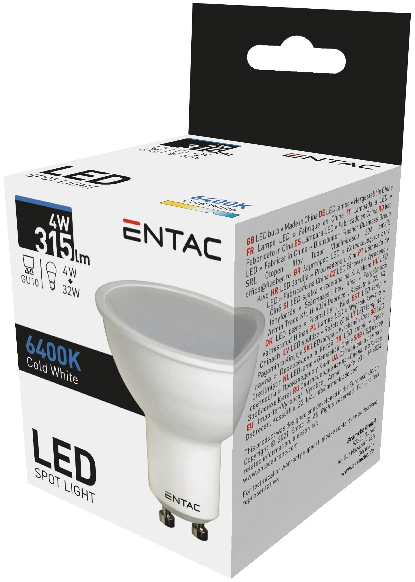 Entac LED Spot Wide Angle GU10 4W CW 6400K