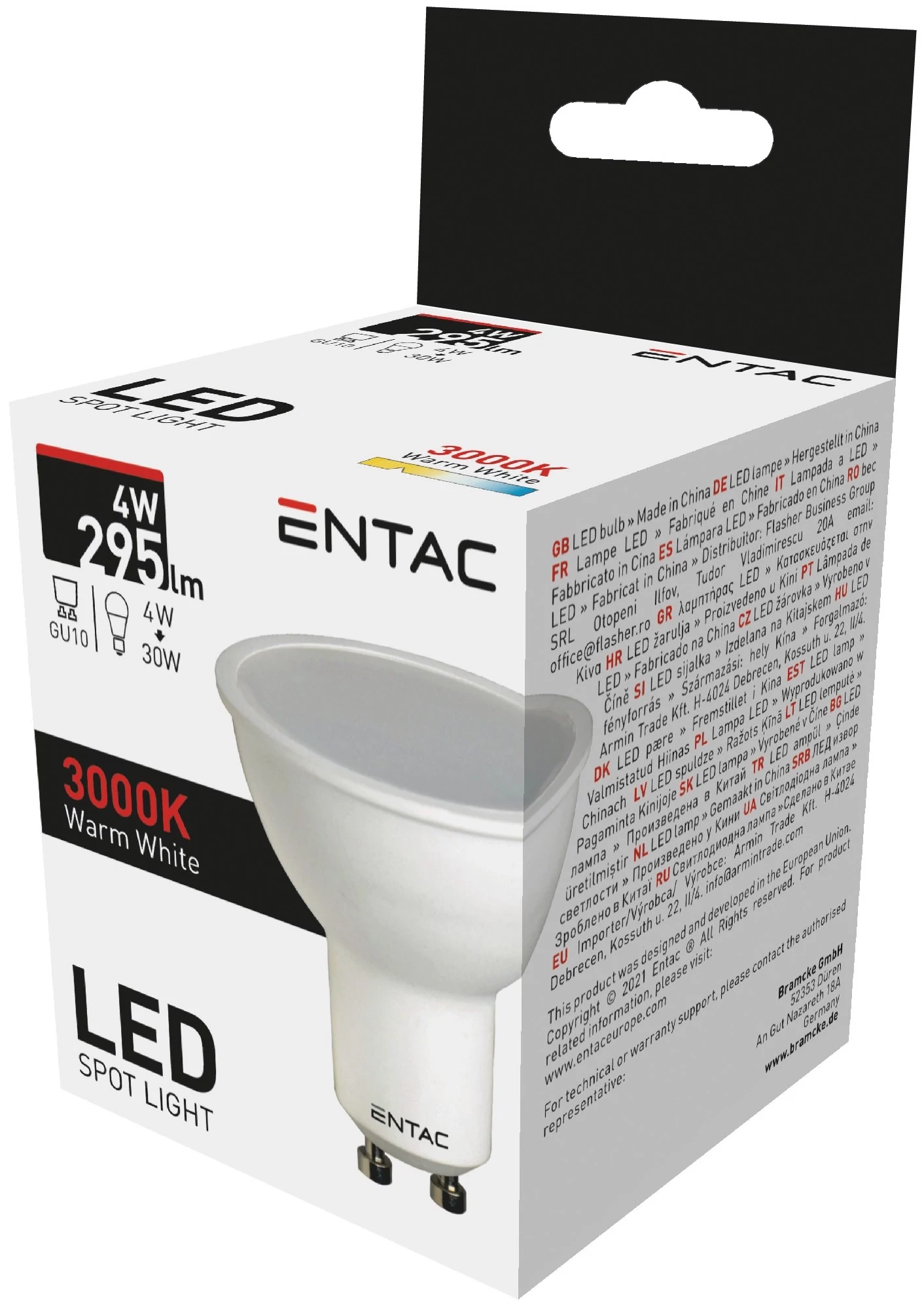 Entac LED Spot Wide Angle GU10 4W WW 3000K