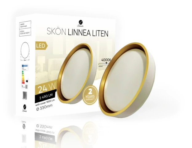 Skön Linnea Liten 24 W-os, 330 mm kerek natúr fehér  fehér-arany szí­nű mennyezeti lámpa  IP20-as védettségű