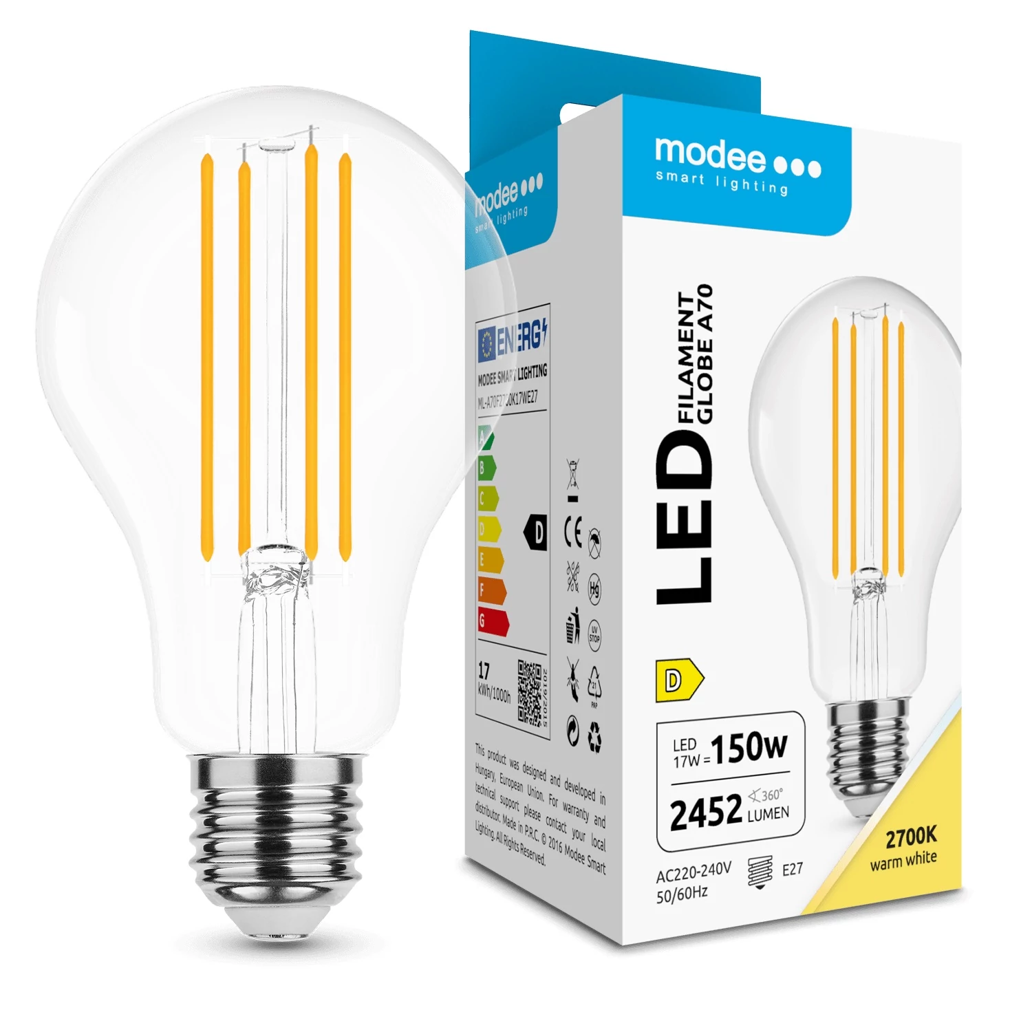 Modee LED Izzó Filament A70 17W E27 360° 2700K (2452 lumen) ERP