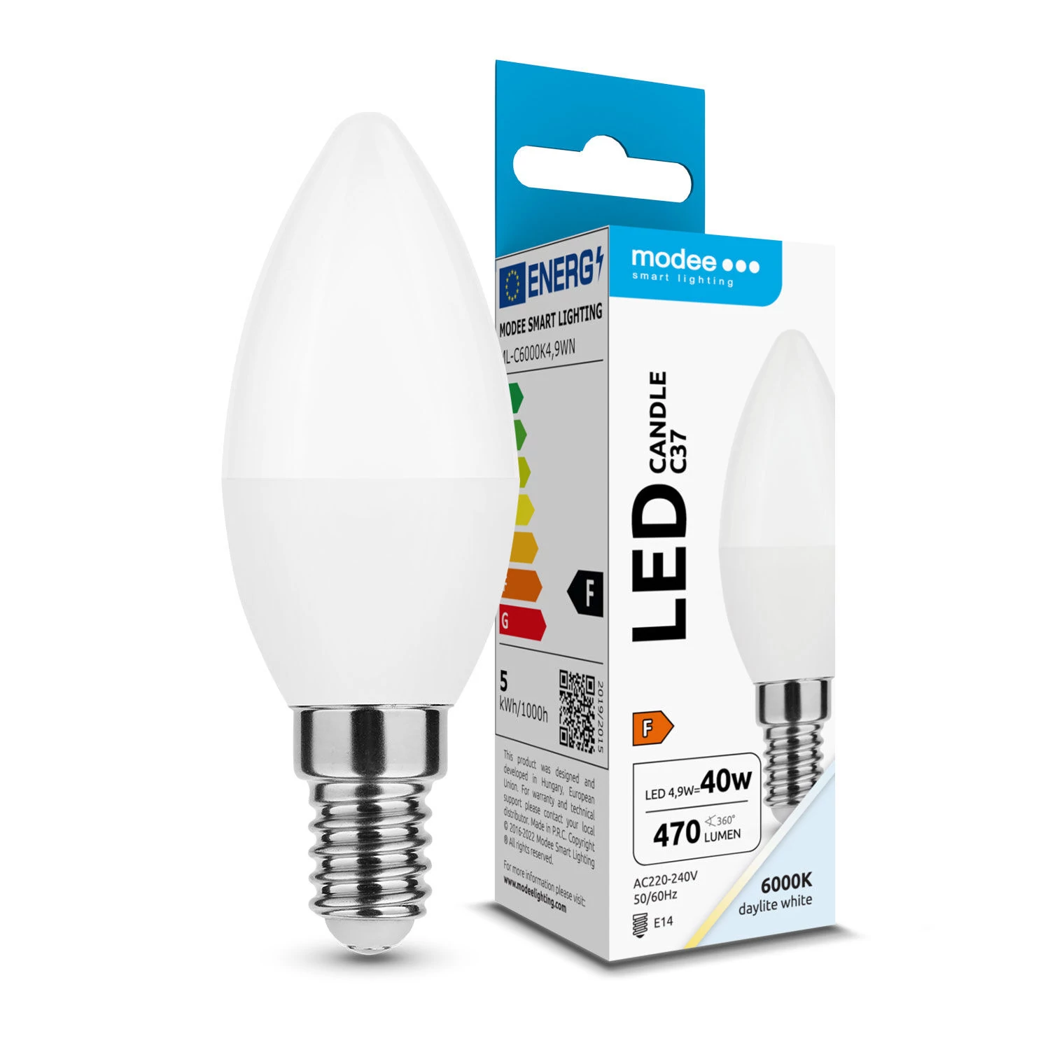 Modee Lighting LED Izzó Gyertya (Candle) 4,9W E14 200° 6000K (470 lumen) ERP