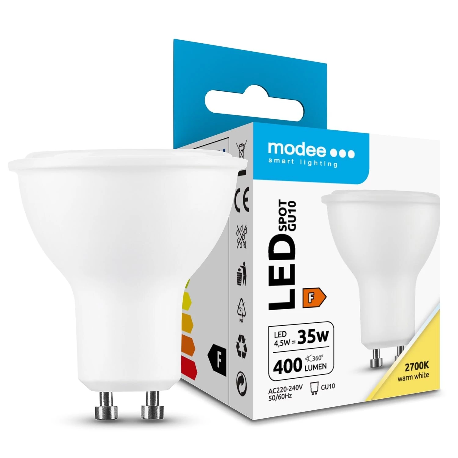 Modee Lighting LED Izzó Spot Alu-Plastic 4,5W GU10 110° 2700K (400 lumen) ERP