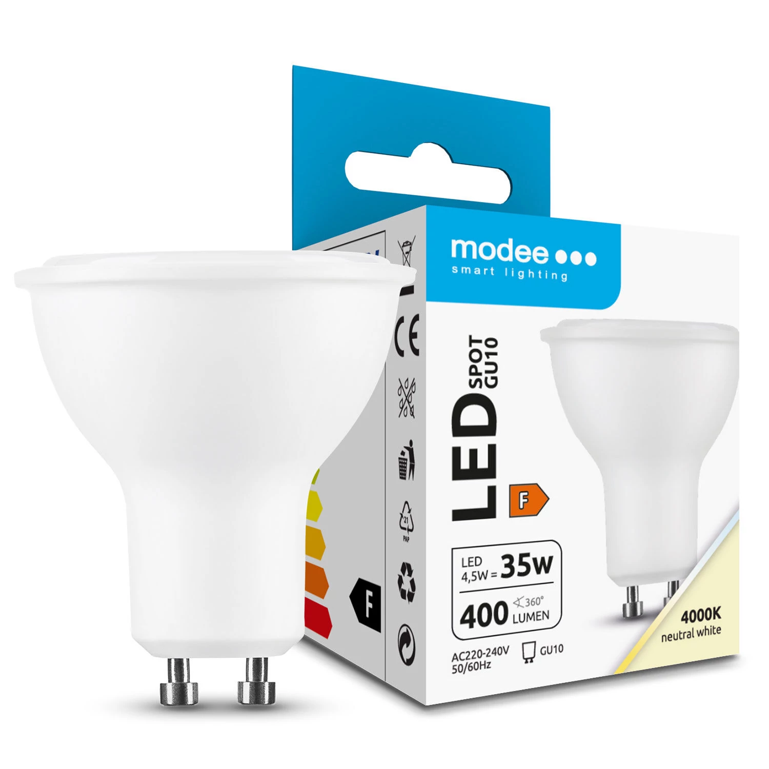 Modee Lighting LED Izzó Spot Alu-Plastic 4,5W GU10 110° 4000K (400 lumen) ERP