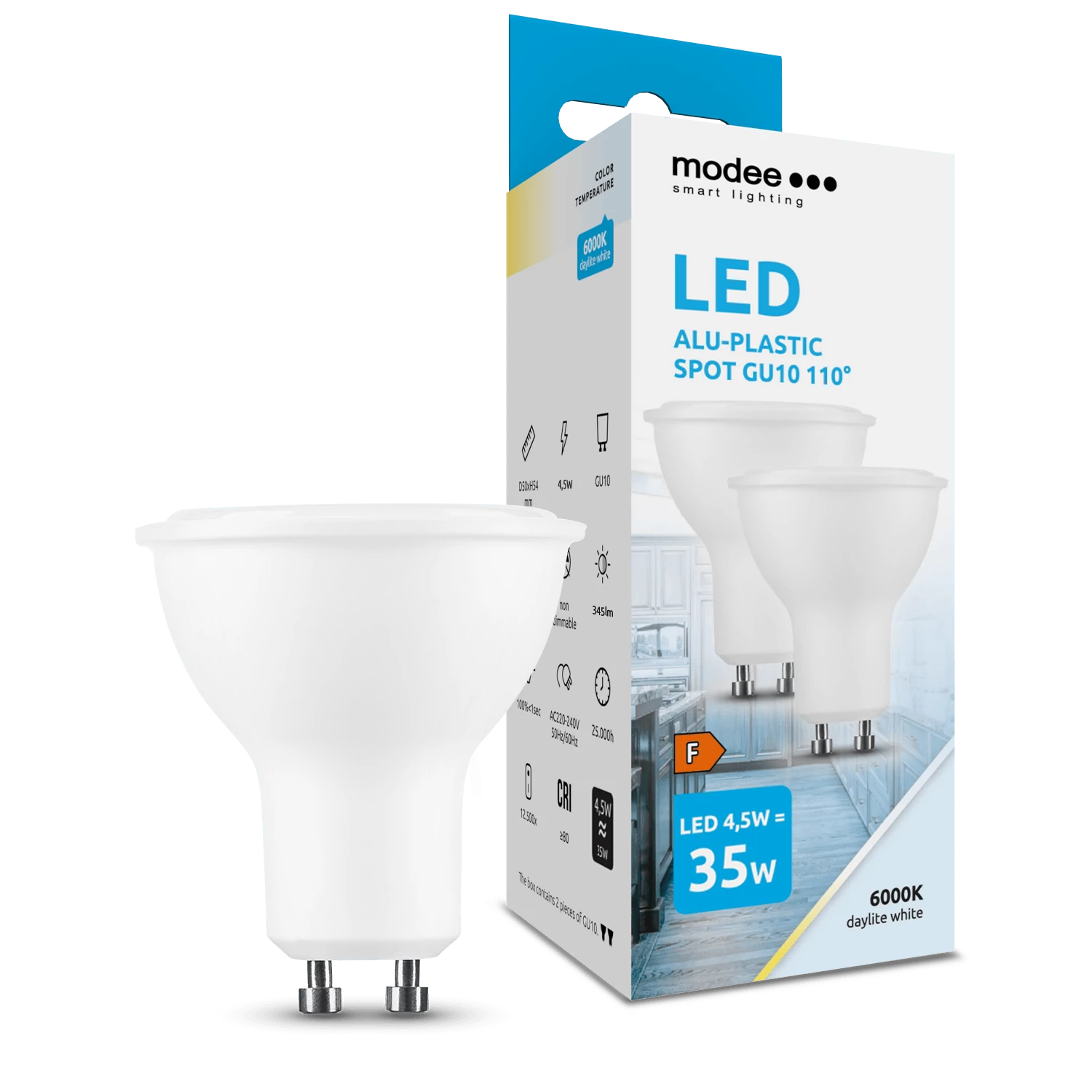 Modee Lighting LED Izzó Spot Alu-Plastic 4,5W GU10 110° 6000K (400 lumen) ERP B2