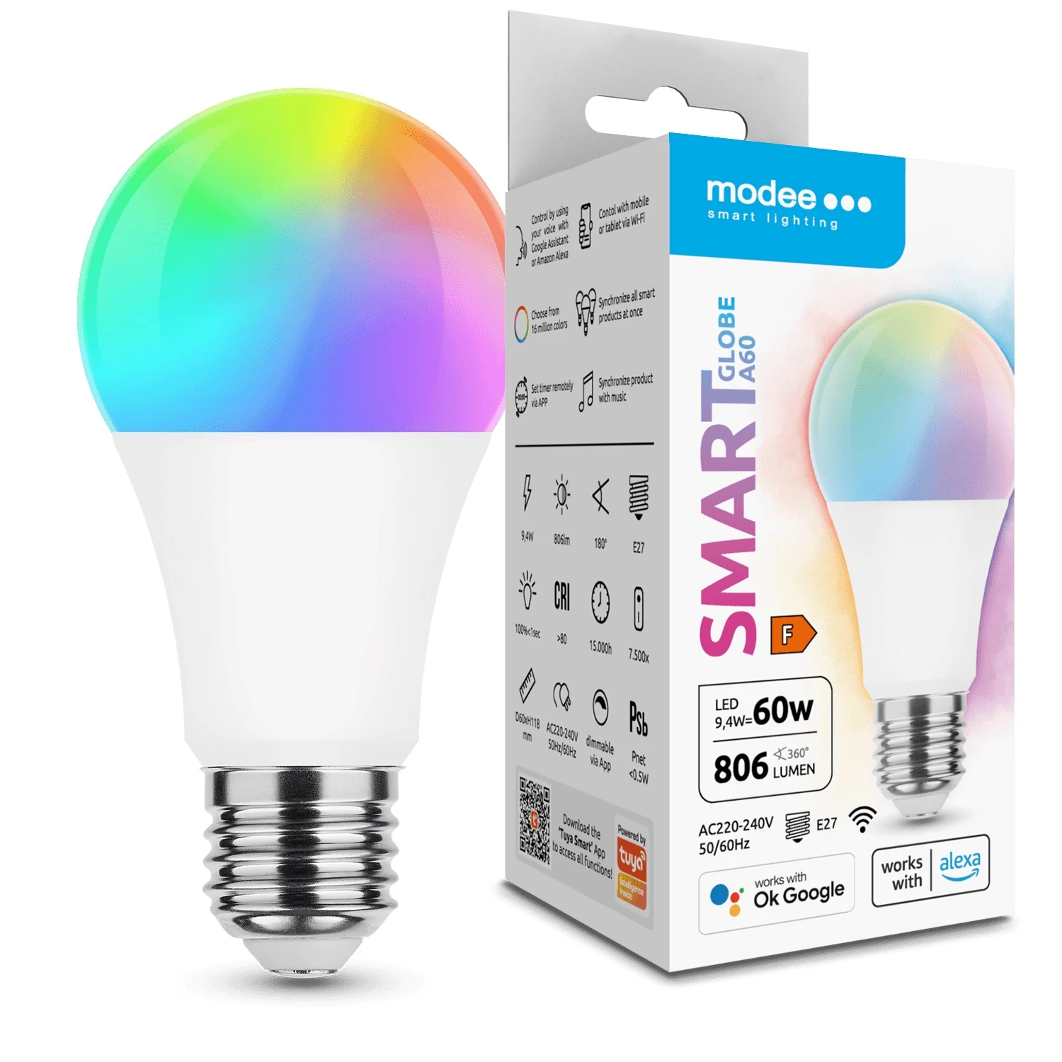 Modee LED Smart (Remote) Globe (Gömb) A60 9,4W E27 270° RGB+W (806 lumen)